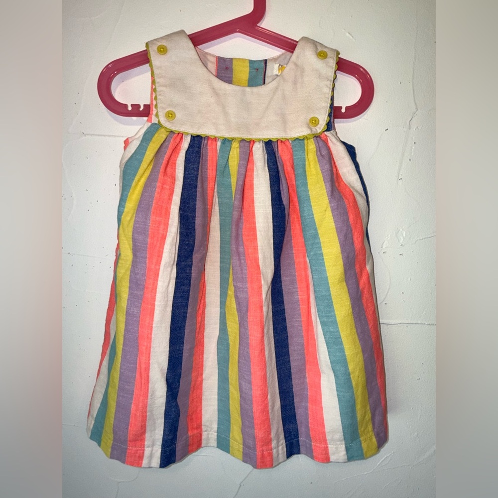 BABY BODEN MULTI STRIPES BIB NECKLINE DRESS SZ 18-24 MONTHS